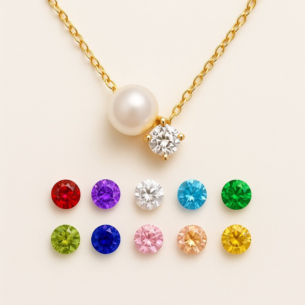 Pearl & Zircon Birthstone Pendant Necklace