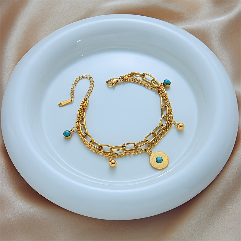 Elegant Gold Turquoise Layered Chain Bracelet