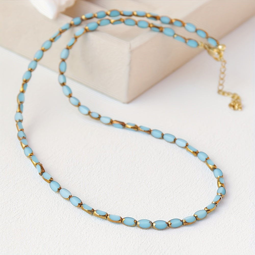Elegant Turquoise Oval Beaded Necklace