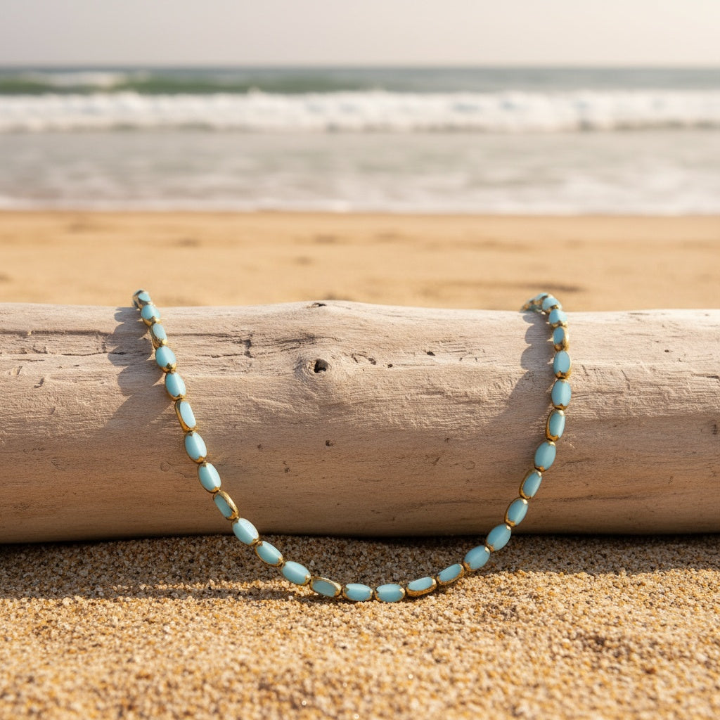 Elegant Turquoise Oval Beaded Necklace