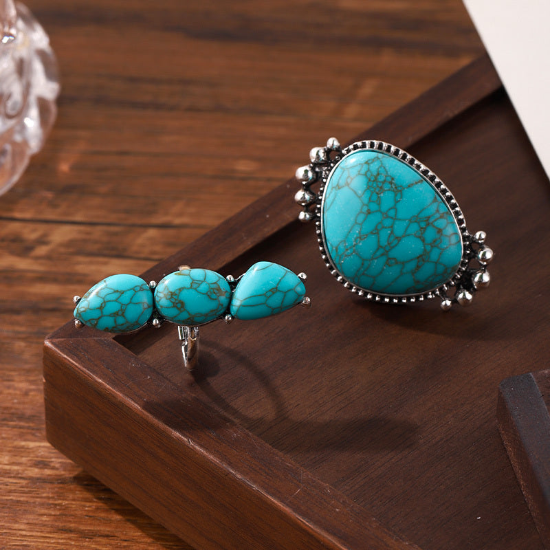Bohemian Turquoise Statement Ring Set of 2