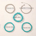 Big Turquoise Beaded Bracelet set of 5