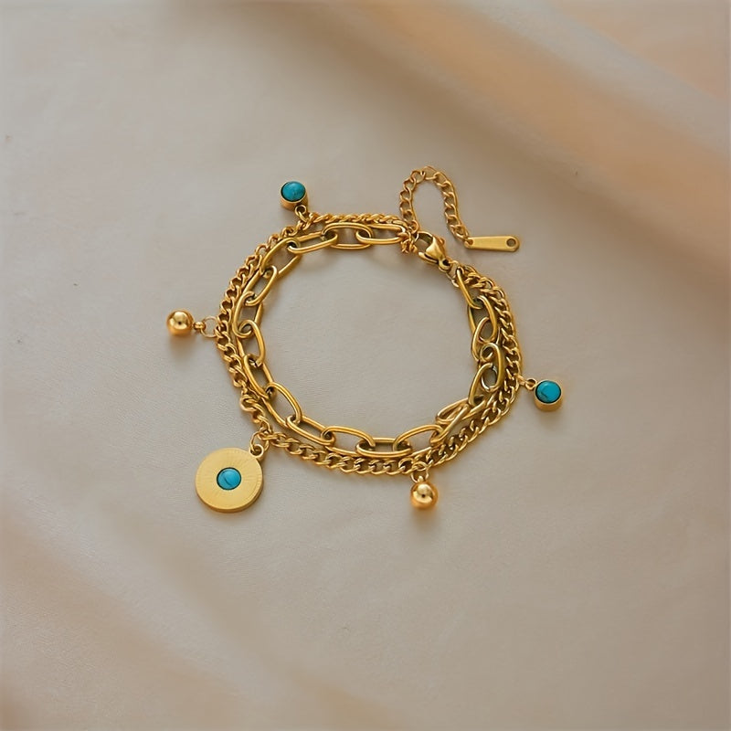 Elegant Gold Turquoise Layered Chain Bracelet