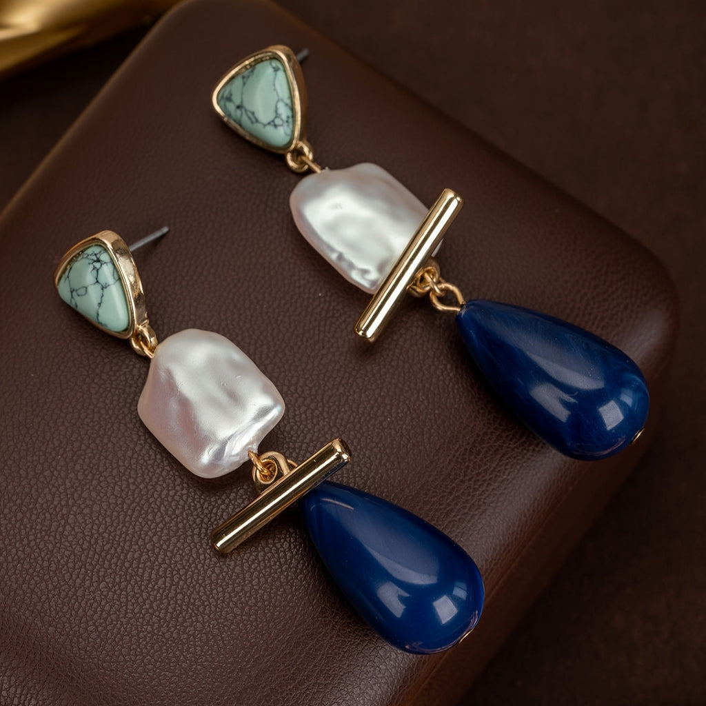 Luxe Turquoise Pearl Drop Earrings