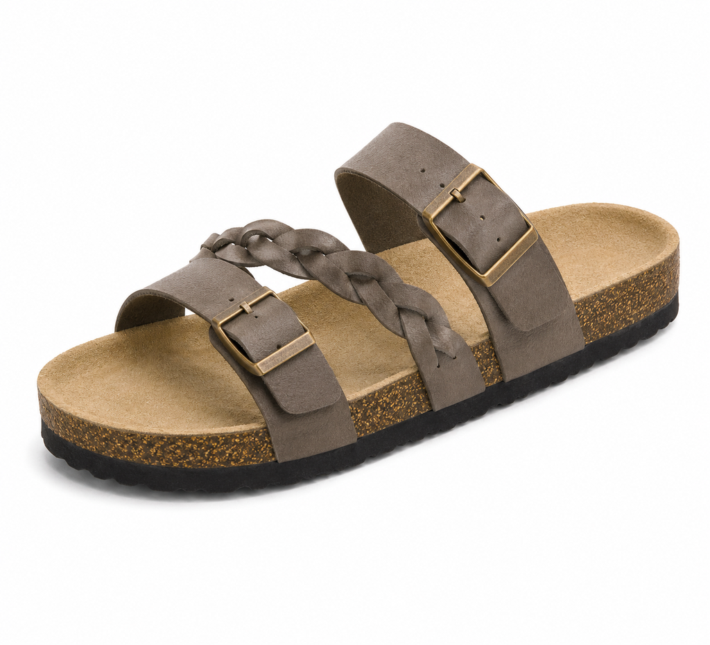 Caiden - Double-Buckle Braided Leather Cork Orthopaedic Sandals