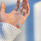 Blue Snowflake White Gold Flower Pendant Necklace