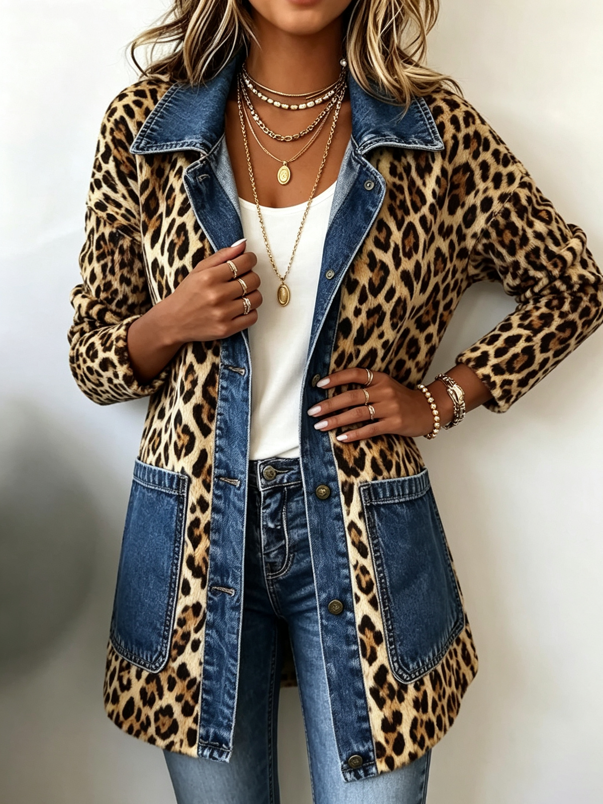 Lorena | Long leopard-print jacket with jeans