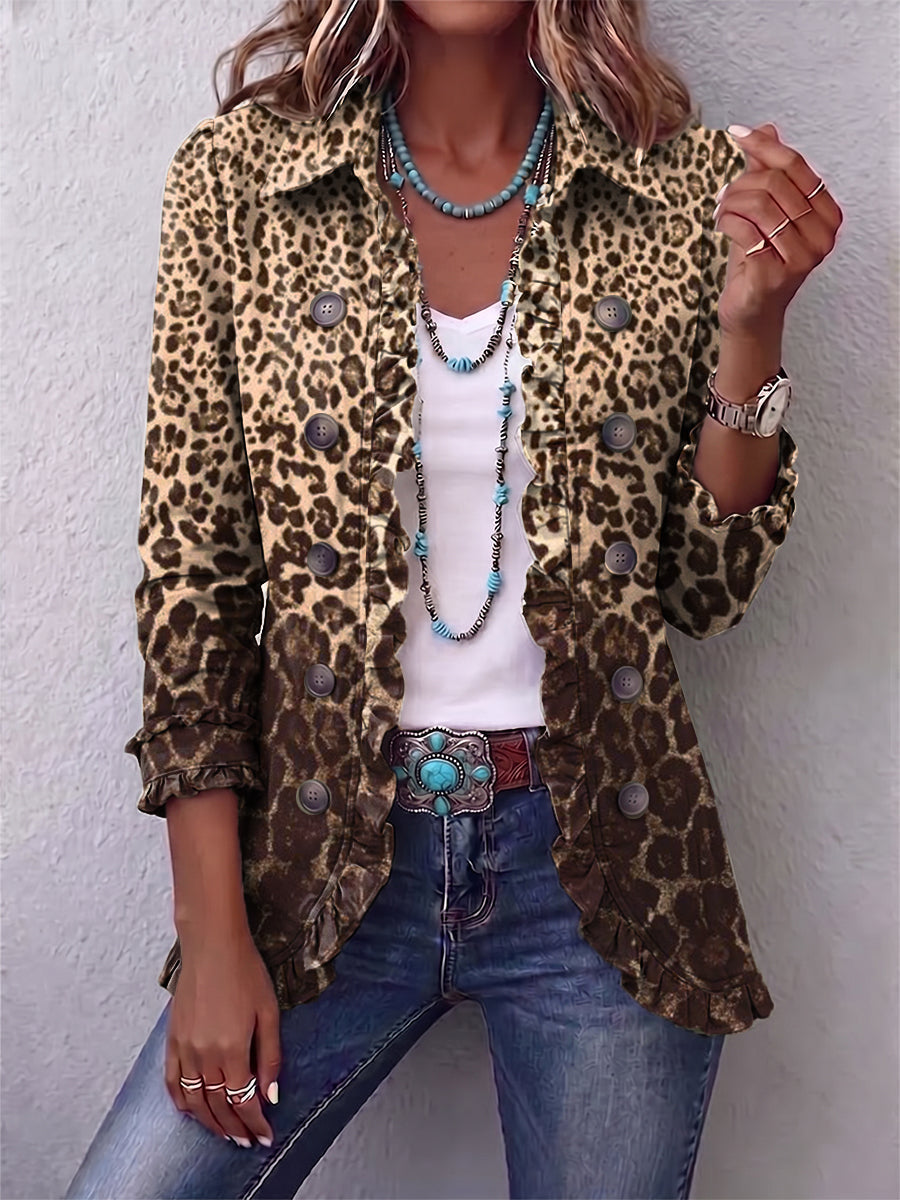 Nazaret | Leopard-print jacket with ruffles